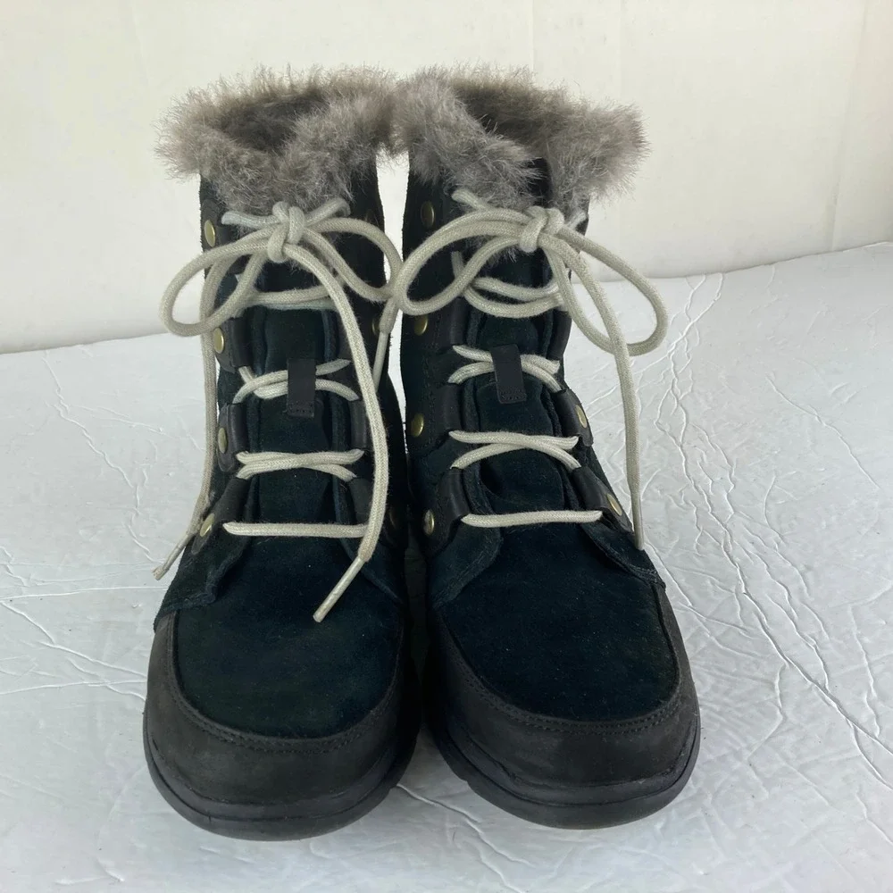 Sorel Tivoli III Winter Boots Women 7.5 Black Waterproof Suede Faux Fur Gorpcore